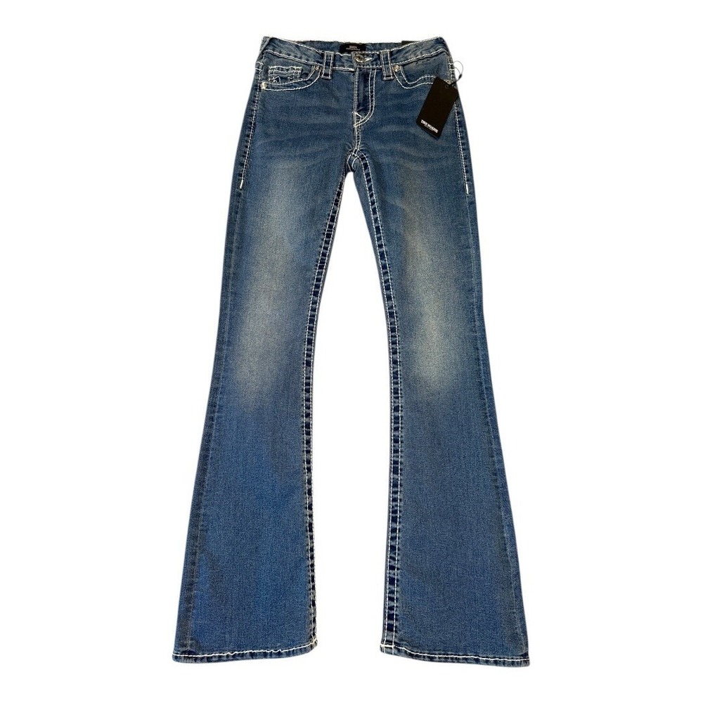 True Religion Becca Big T Mid Rise Bootcut Jeans Medium Wintry Wash Size 27 NEW
